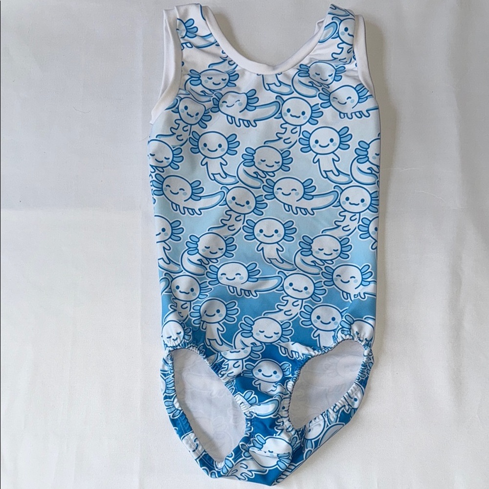 GymGear gymnastics leotard…Blue and White Axolotl…CXL (12) EUC!!